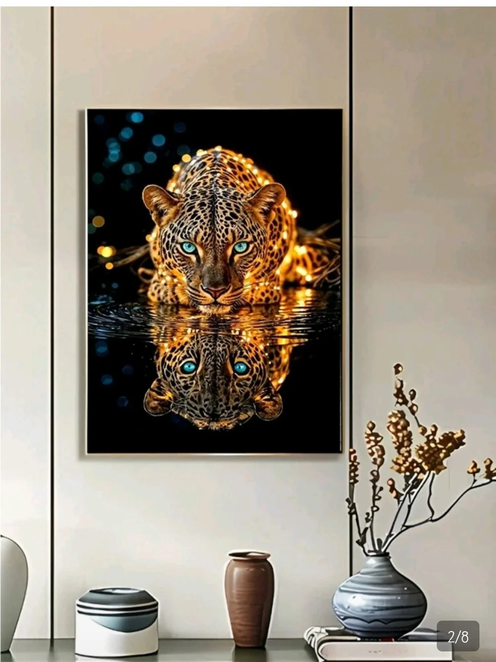 NWOT-5D Diamond Painting Kit, Golden Leopard Drinking Water